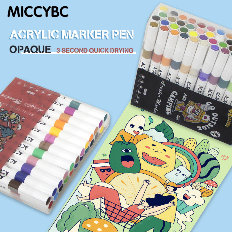 [MICCYBC ] 24 สีปากกามาร ์ กเกอร ์ อะคริลิคสําหรับเด ็ กปากกากราฟฟิตีปลอดสารพิษกันน ้ ําและกระดาษซึมผ ่ านไม ่ ได ้ สําหรับนักเรียนวาดด ้ วยมือ DIY ปากกาสี