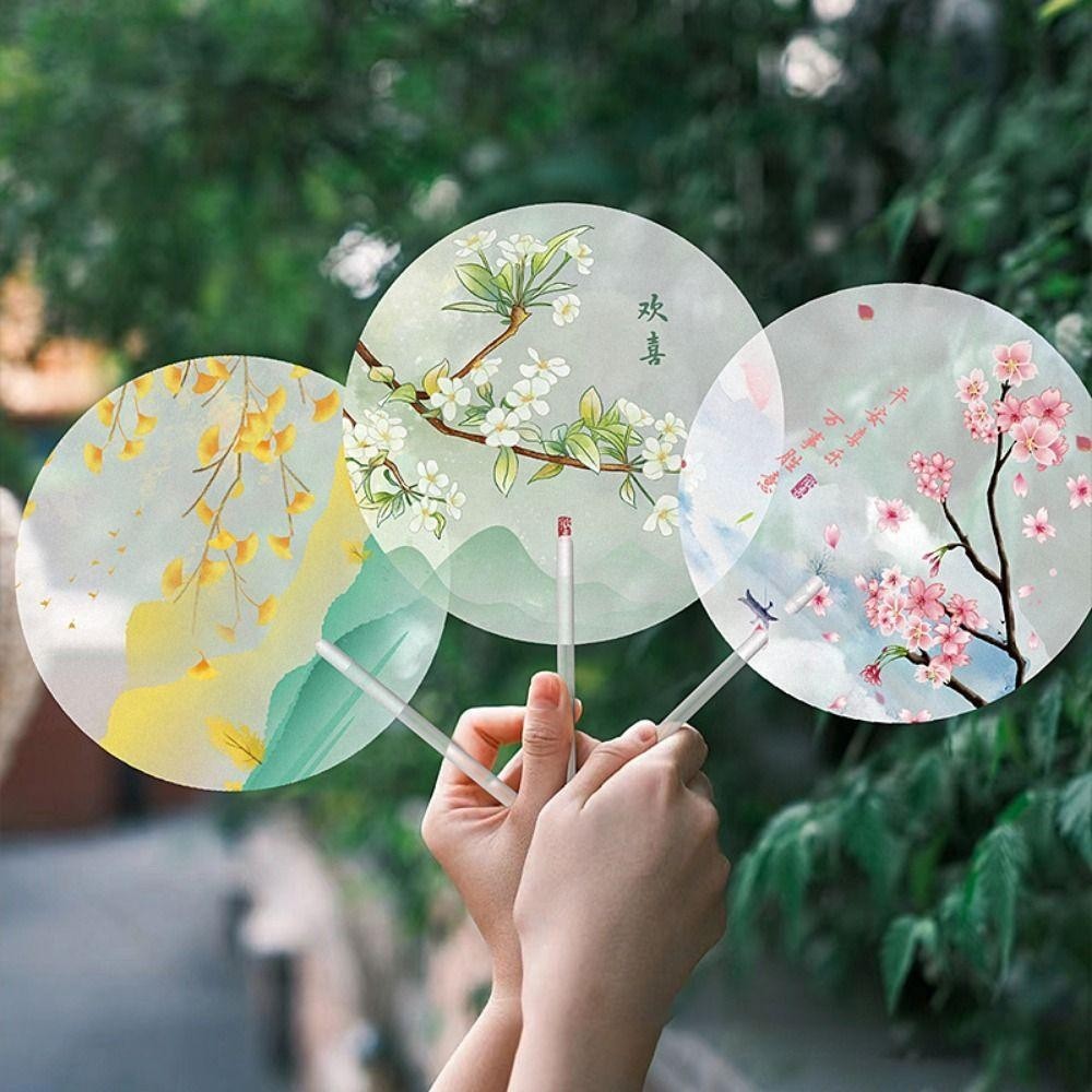 MIQUS พัดลมด้ามยาวโบราณ Anti-break Frosted Fan Handle พัดลมมือถือรอบ,แบบพกพาการพิมพ์สีโปร่งแสง High-look Dance Group Fan Hanfu Accessories - รูปที่ 3