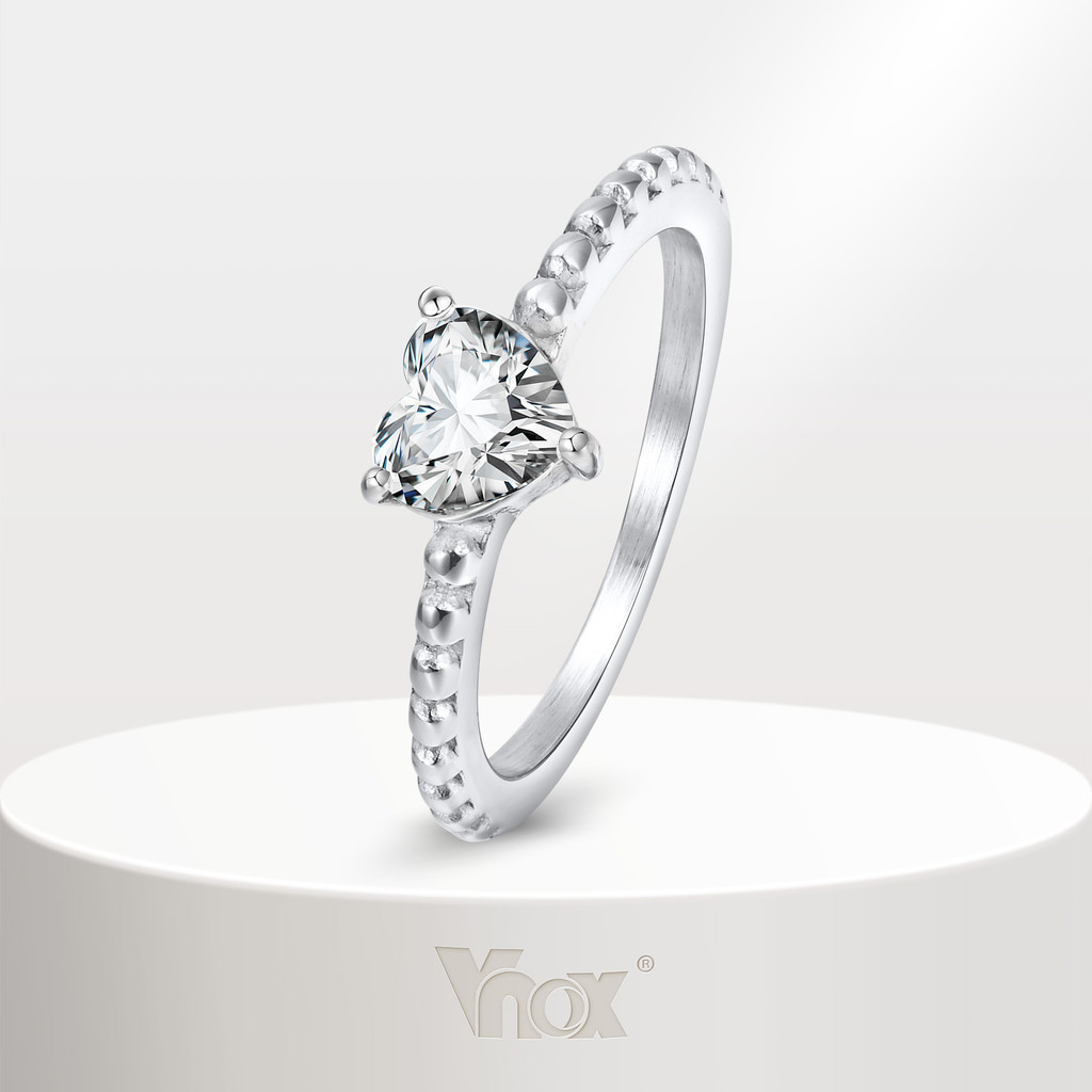 Vnox Silver Zircon รูปหัวใจเพชรชุดคูปองสําหรับ Women,Minimalist ทุกวันอุปกรณ ์ จัดงานแต ่ งงานเครื ่ องประดับของขวัญ