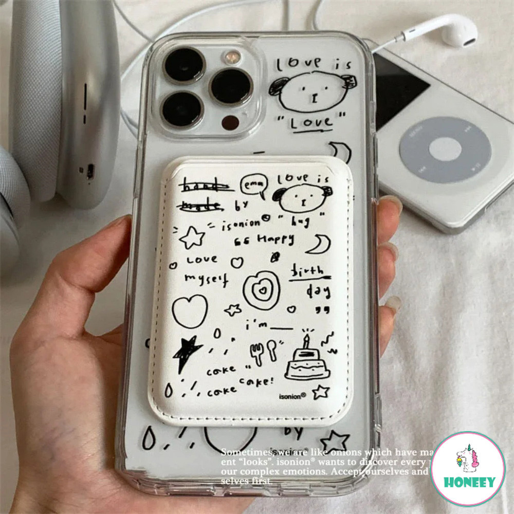 Ins Graffiti Magnetic Card Holder Clearเคสโทรศัพท์สําหรับIphone 11 15 14 Pro Max 12 13 Promax 15/14 Plus XR XS Max 7Plus 8Plusกันกระแทกนุ่มโทรศัพท์ฝาหลัง