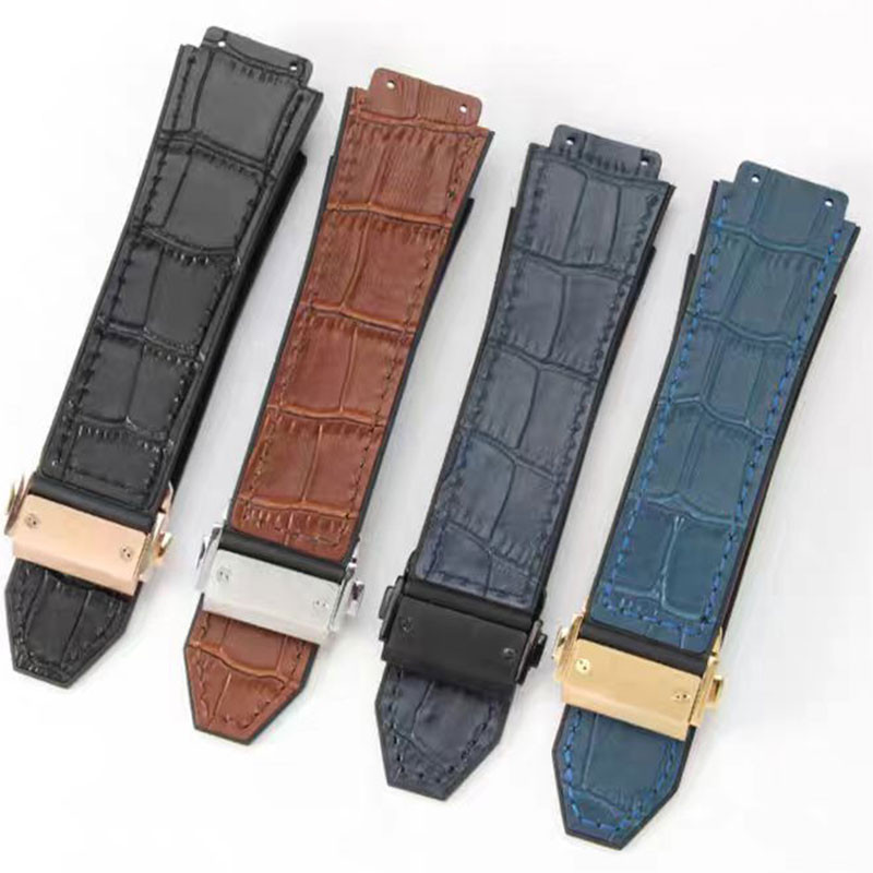 1925mm Vintage หนังสําหรับ HUBLOT BIG BANG Classic FUSION สายนาฬิกาซิลิโคนยาง Watchbands Cowhide สร้อยข้อมือผู้หญิงผู้ชายคลาสสิกนาฬิกาอุปกรณ์เสริม