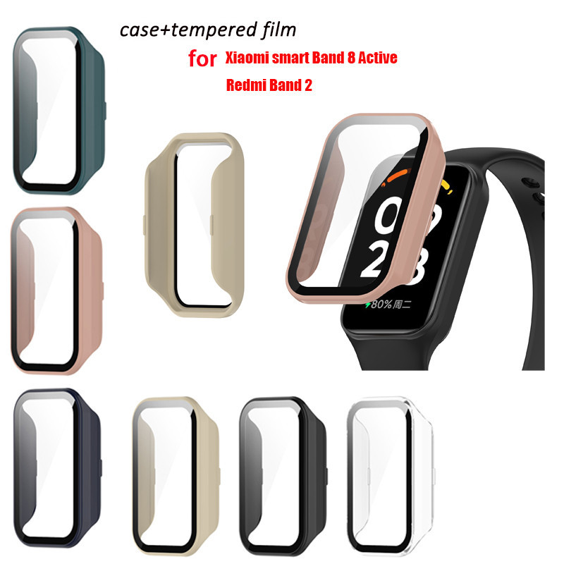 2 in1 สําหรับ Redmi Band 2 Xiaomi Smart Band 8 Active Hard PC ฝาครอบ + HD Slim กระจกนิรภัย Anti-scratch ป้องกันหน้าจอ