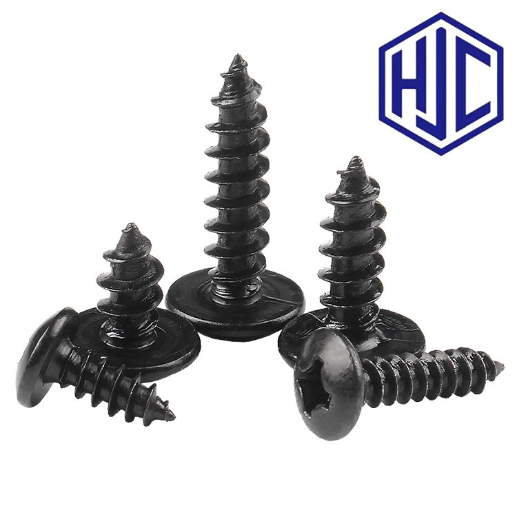 m3m3.5m4m5m6 สกรูหัวร่มสีดำ สกรูเกลียวปล่อยชุปดำ หัวร่มแฉก Truss Head Self Tapping Screw black【HJC-4B】