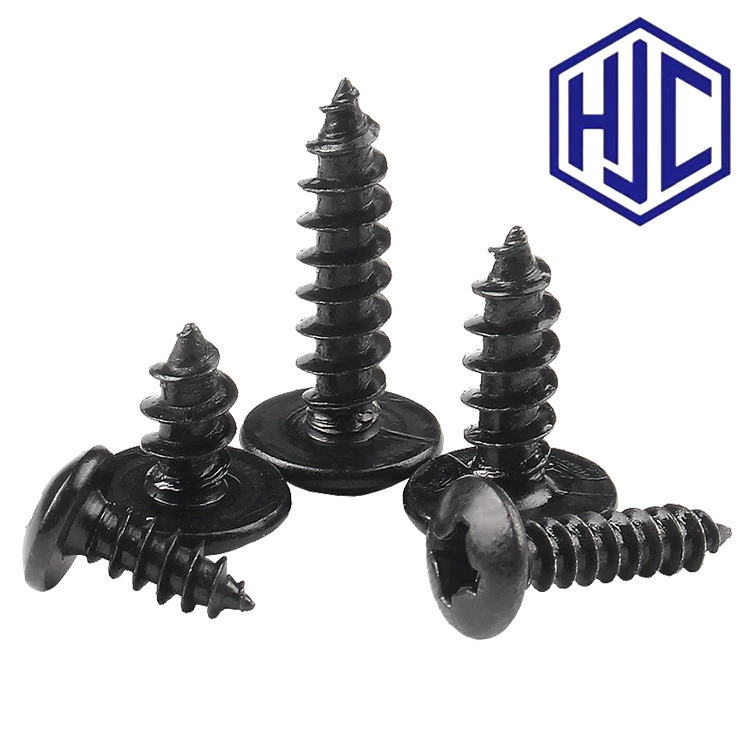 m3m3.5m4m5m6 สกรูหัวร่มสีดำ สกรูเกลียวปล่อยชุปดำ หัวร่มแฉก Truss Head Self Tapping Screw black【HJC-4B】