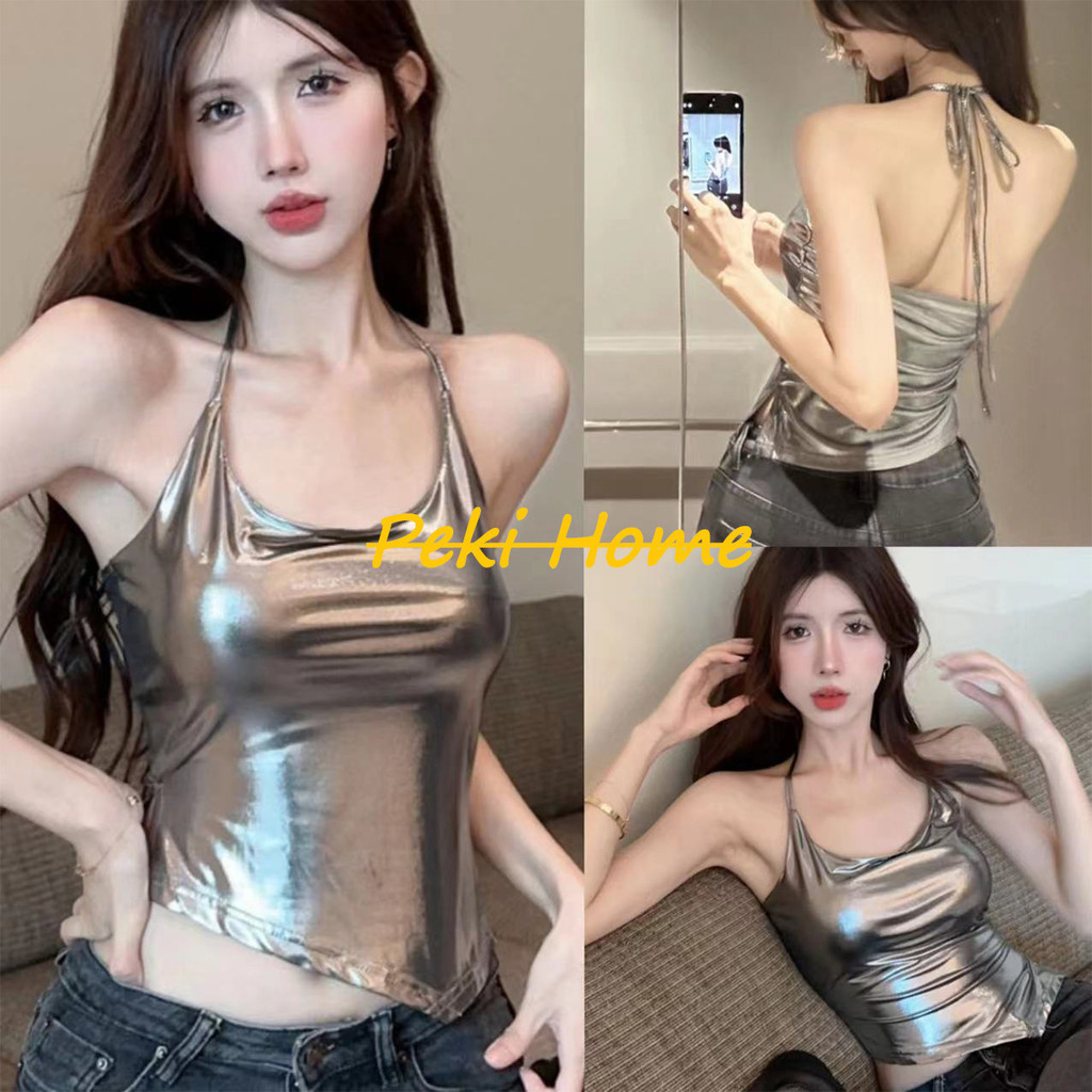 เสื้อสายเดี่ยว เปิดหลัง สีเงิน เก๋ๆ