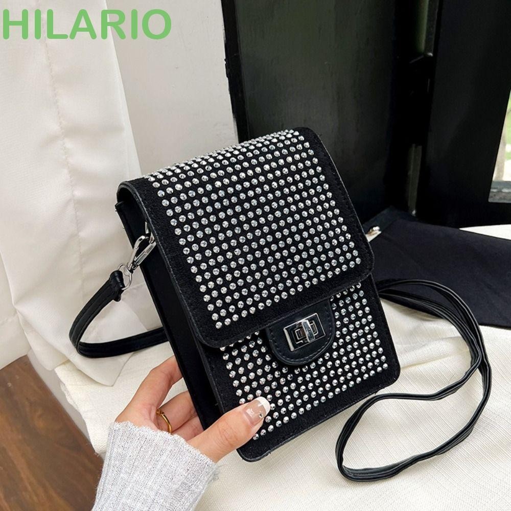 Hilario Rhinestone Phone Bag, Leather Flap PU Crossbody Bag, All-Match Korean Style Square Wallet Simple Phone Bag Travel