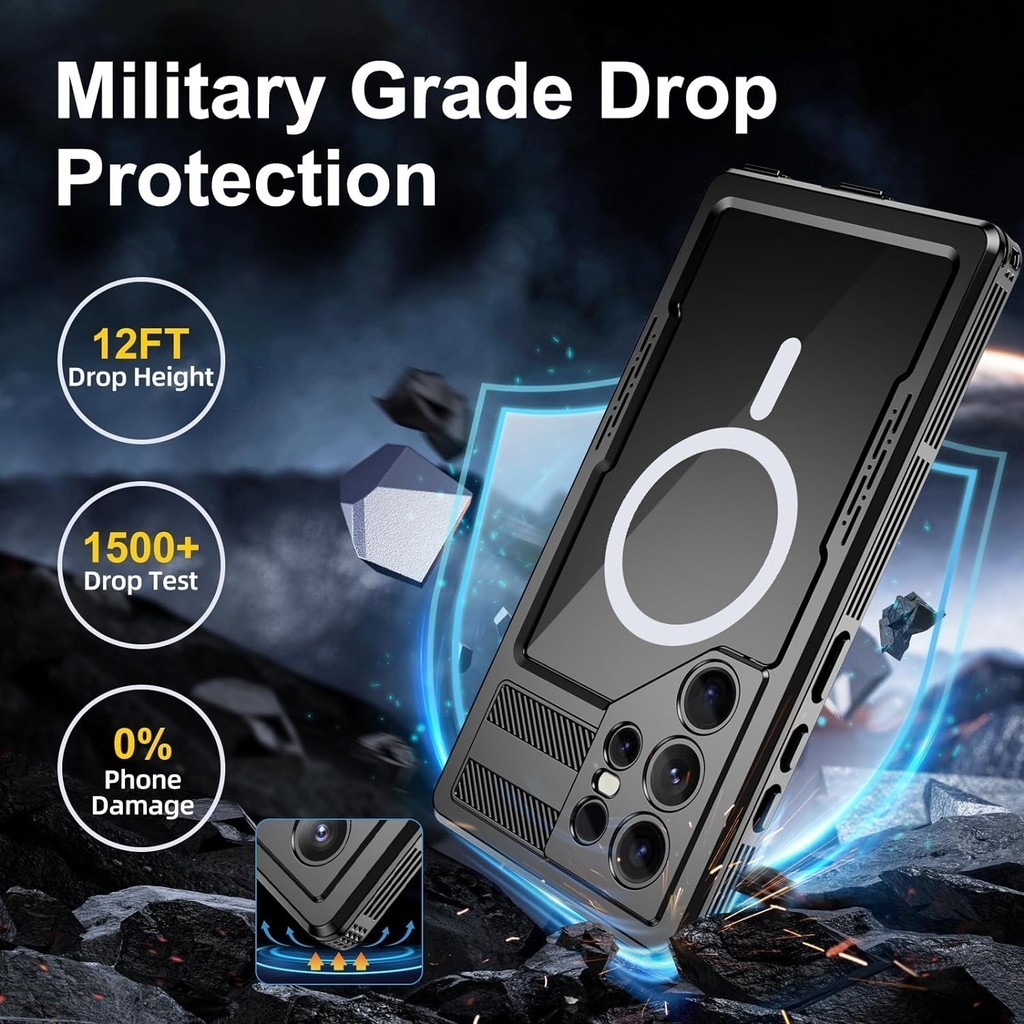 เคสกันน้ำ IP68 สำหรับ Samsung Galaxy S24 S25 Ultra วงแหวนแม่เหล็กสำหรับการชาร์จแบบไร้สาย 360 องศา เคสดำน้ำกันน้ำแบบเต็มตัว - รูปที่ 3