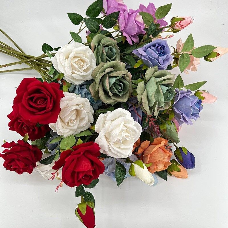 (Bunch Rose)กุหลาบผ้ากำมะหยี่ กุหลาบจัดช่อ ดอกไม้ให้แฟน ดอกไม้ปลอม ดอกไม้ประดิษฐ์ (พร้อมส่ง)