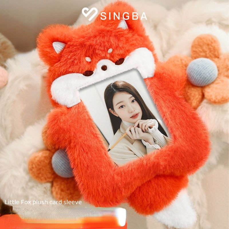 Ins SINGBA Little Fox Card Holder Cute Plush Idol Small Cards 3 นิ้ว Photo Display Hanging Holder