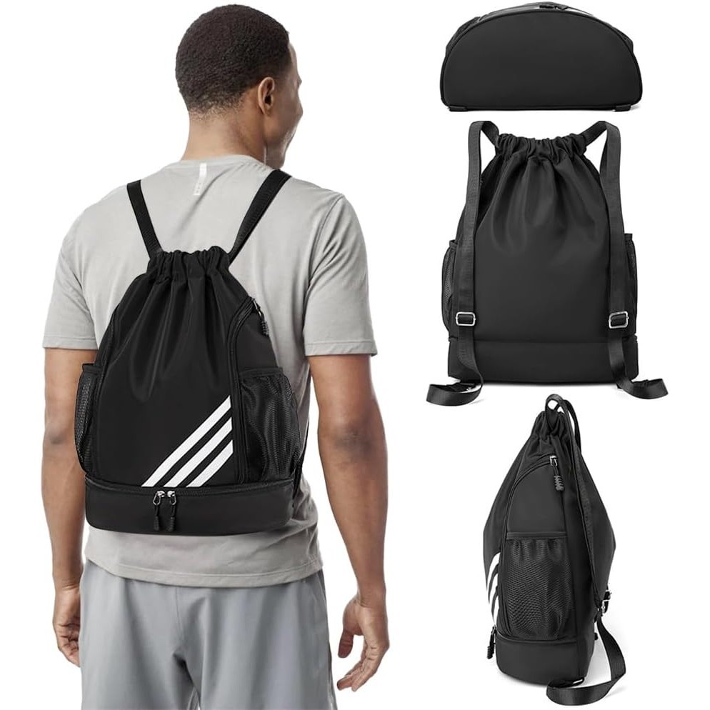 กระเป๋ายิม,กระเป๋ากีฬา เชือกรูด,กระเป๋าเป้กีฬาแบบปรับได้,ความจุขนาดใหญ่,กันน้ํา,พร้อมช่องใส่ด้านล่างและเชือกกว้าง,สําหรับเยาวชนผู้ใหญ - รูปที่ 2