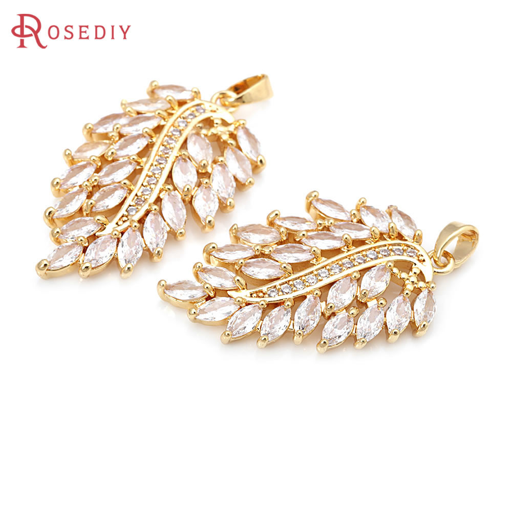 4PCS 18K Gold สีทองเหลืองและZircon Tree Leaf Leavesสร้อยคอ Charms จี้คุณภาพสูงDiyเครื่องประดับทําอุป