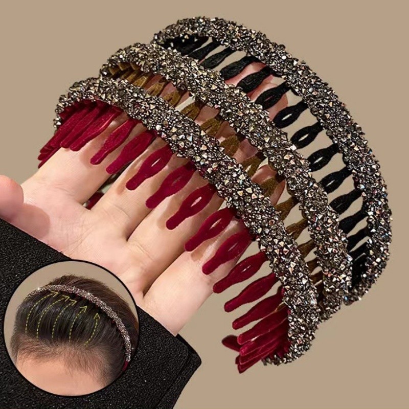 ที ่ คาดผม Rhinestone Flocking ระดับไฮเอนด ์ สําหรับผู ้ หญิงที ่ มีกิ ๊ บกันลื ่ นฟัน