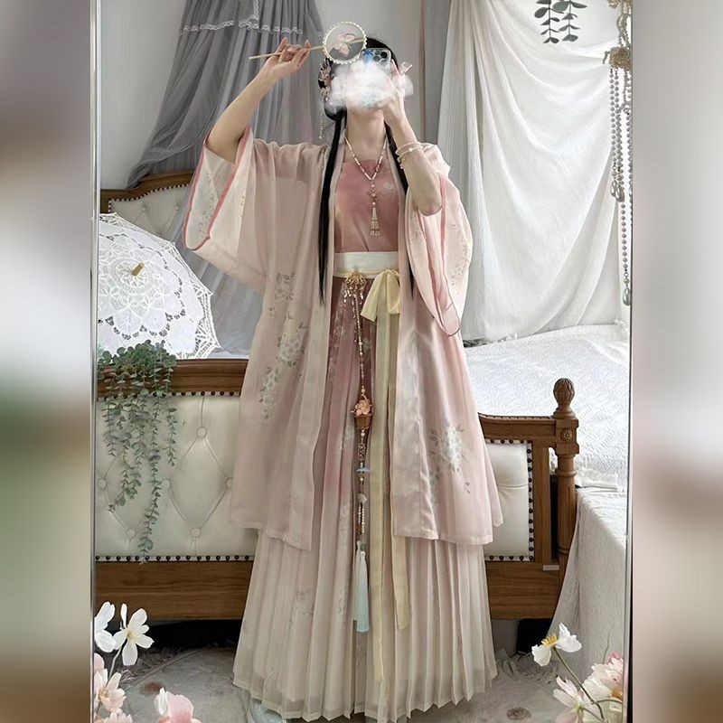 Qingyage Huayao เพลงหญิงทํา Hanfu พิมพ ์ กระโปรงจีบวัดแห ้ งยาวทุกวันสด ( คลังสินค ้ าพร ้ อม )
