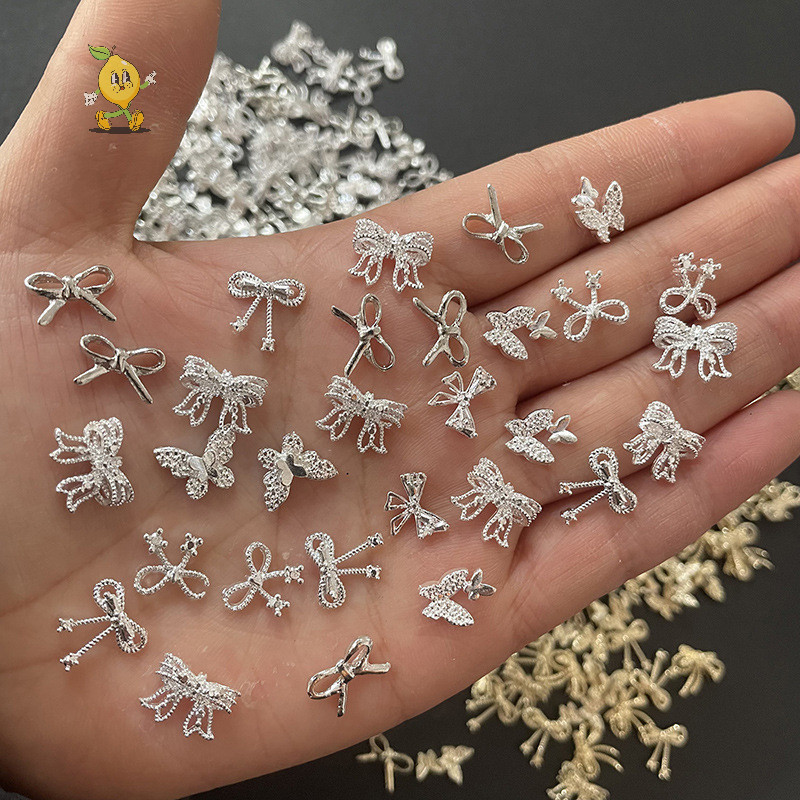 [mozh] ดอกไม้เงินทองอุปกรณ์แต่งเล็บ Rhinestones เล็บเครื่องประดับโบว์ตกแต่งเล็บ 3D เล็บเจาะ [TH]