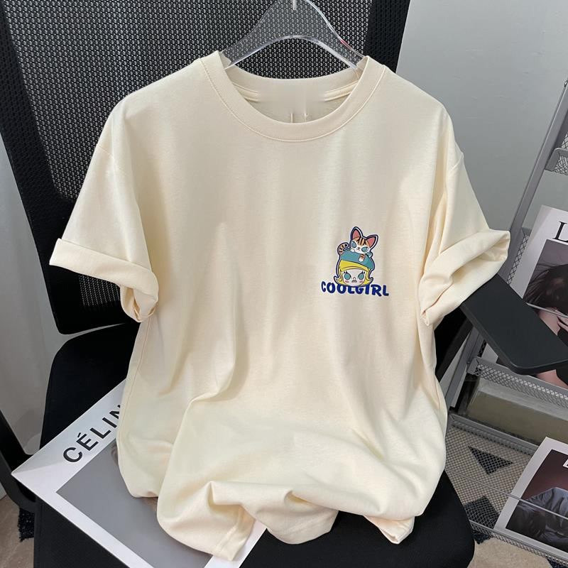 พร้อมส่ง&COD RINA STUDIO เสื้อยืดพิมพ์ลายตัวอักษร Molly Cat ฤดูร้อนของผู้หญิงใหม่สไตล์เกาหลีหลวมแขนสั้นผ้าฝ้ายด้านบน