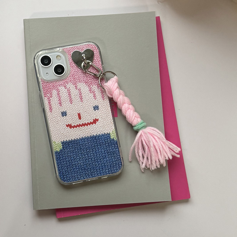 เกาหลีน ่ ารักตลกสีชมพูเสื ้ อกันหนาวตุ ๊ กตาถักเปียจี ้ แม ่ เหล ็ กเคสโทรศัพท ์ สําหรับiPhone15promax/14 promax/13/12เคสโทรศัพท ์