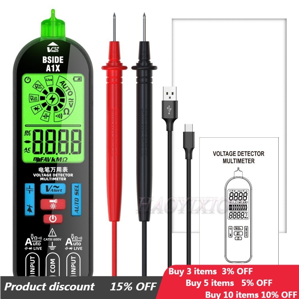 Bside A1X ปากกาทดสอบแรงดันไฟฟ้า มัลติมิเตอร์ อิเล็กทรอนิกส์ USB AC DC ไม่สัมผัส NCV ไดโอด ความจุ Hz