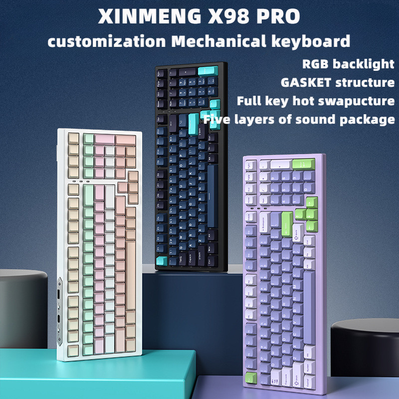 XINMENG X98 PRO ไร้สายบลูทูธคีย์บอร์ดสามโหมด RGB ปลั๊กร้อน Kaihua/TTC แกนเหล็กปะเก็นโครงสร้าง--- &
