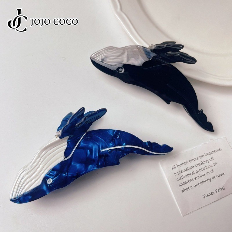 Jojo COCO Acetate คลิปแฟชั่นหรูหรากิ๊บติดผมปลาวาฬสีน้ําเงินเครื่องประดับผมผู้หญิงน่ารัก