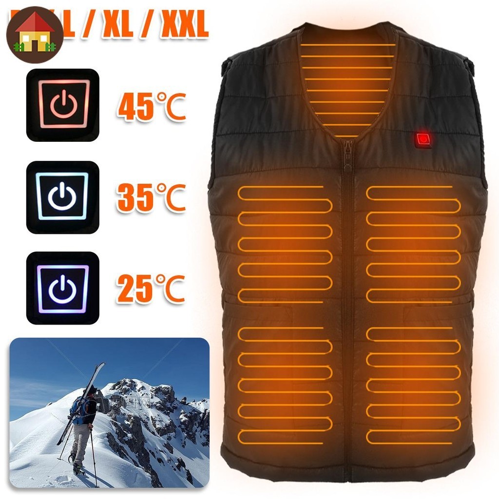 เสื้อกั๊กอุ่นไฟฟ้า USB Powered เสื้อแจ็คเก็ตอุ่นล้างทําความสะอาดได้ Unisex ฤดูหนาว Warm Heated Coat Gilet SHOPTKC5160