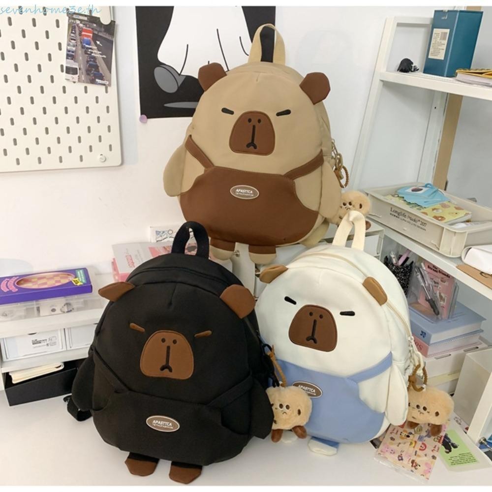 เซเว่นโฮม3จ กระเป๋านักเรียนเด็ก,กระเป๋าเก็บของความจุขนาดใหญ่กระเป๋าเป้สะพายหลัง คาปิบาระ,แบบพกพากันน้ําการ์ตูนไนลอนการ์ตูนกระเป๋าเป้สะพายหลังนั