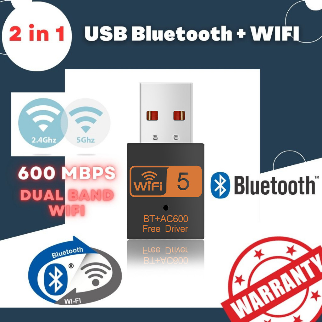 (พร้อมส่ง) 2 in 1 ตัวรับสัญญาณ บลูทูธ + ไวไฟ USB Bluetooth และ Wifi รับได้ทั้งความถี่ Dual Band AC 2