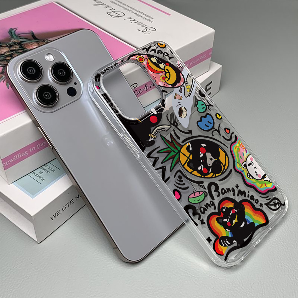 Soft TPU SpaceเคสใสสําหรับIphone 11 15promax 14 13 12 7 8 Plus X XR XSMaxสับปะรดแมวกันกระแทก