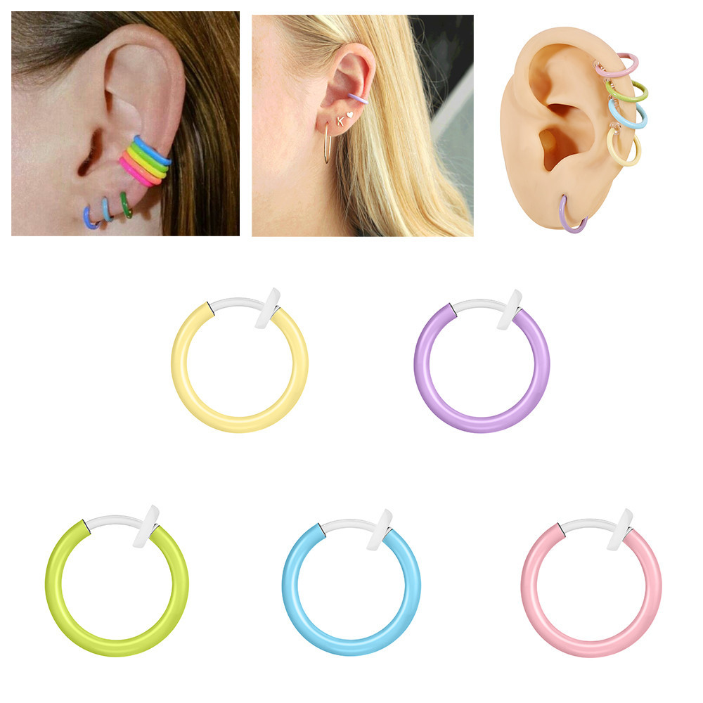 1 PC 14G อะคริลิคหูคลิป Flourescent Light ต่างหูใสไม่มีต่างหู Pirced Lobe หู Cuff Helix คลิปต่างหู