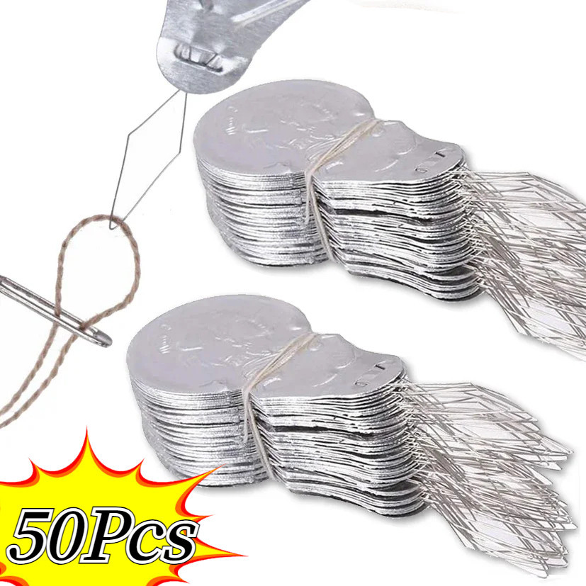 50 ชิ้นทนทาน Sliver Bow Wire เข็ม Threaders เย็บเครื่องมือ/แบบพกพา Telescopic Fast Threading Pinhole เย็บปักถักร้อยอุปกรณ์