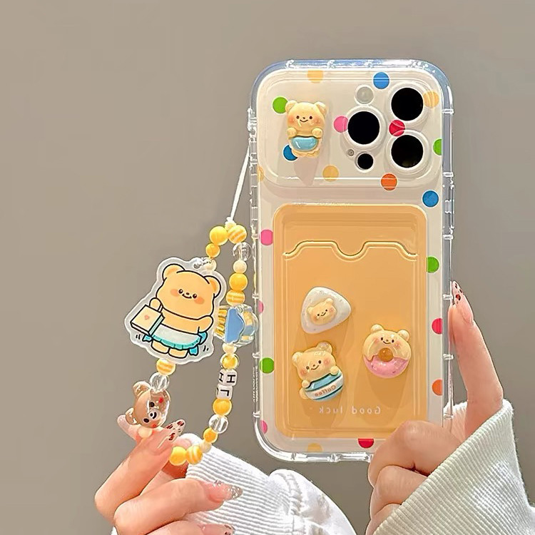 3d Butter Bear Card ใส่เหมาะสําหรับ Apple 15 Promax เคสโทรศัพท์ IPhone 14 ใหม่ 12pm พร้อมโซ่ 13 Pro ผู้หญิง 14 Pro การ์ตูน 11 จุด Wave 15 Creative 13 แพคเกจเต็ม