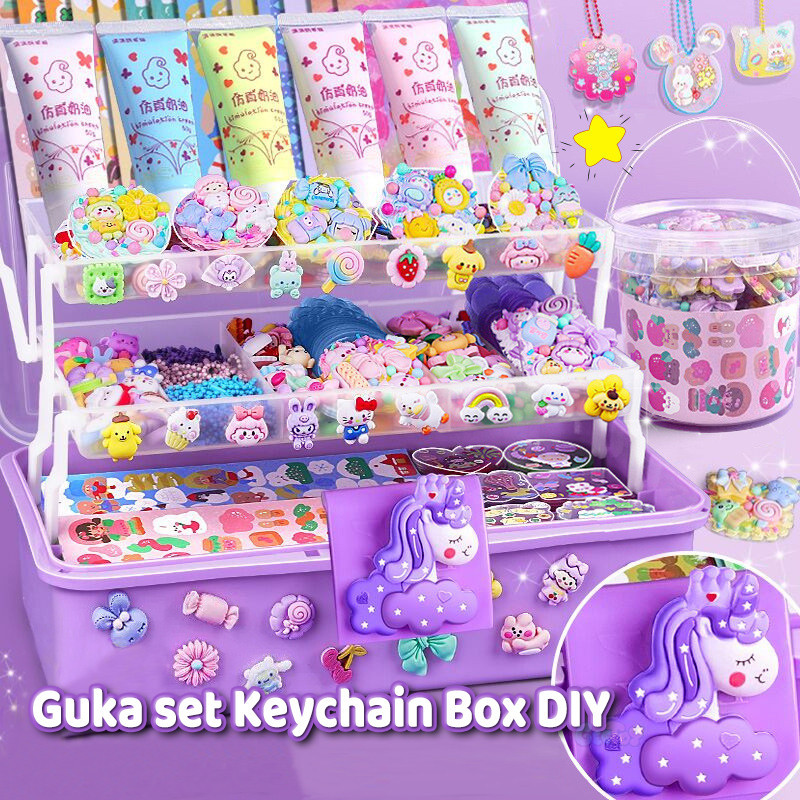 303 ชิ้น Guka ชุดพวงกุญแจกล่อง DIY ชุดสติกเกอร์ไอศกรีมสติกเกอร์อะคริลิค Goo Card ชุดของเล่นเด็กผู้หญิง
