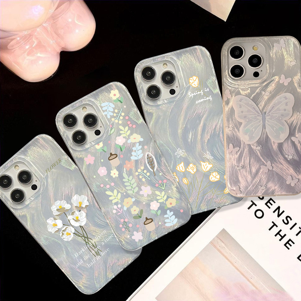 ดอกไม้โรแมนติก ฝัน ผีเสื้อ กราฟฟิตี หรูหรา เส้นด้าย ขน เคสไอโฟน 11 14 13 15 12 Pro Max XR X XS Max 7 8 14 Plus SE 2022