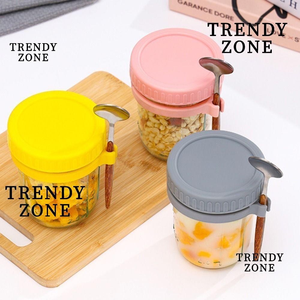 Trendyzone ถ้วยข้าวโอ๊ตโอเวอร์ไนท์พร้อมฝาปิด ภาชนะโยเกิร์ต 16 ออนซ์, แก้วทนความร้อนความจุขนาดใหญ่ Mason Jar