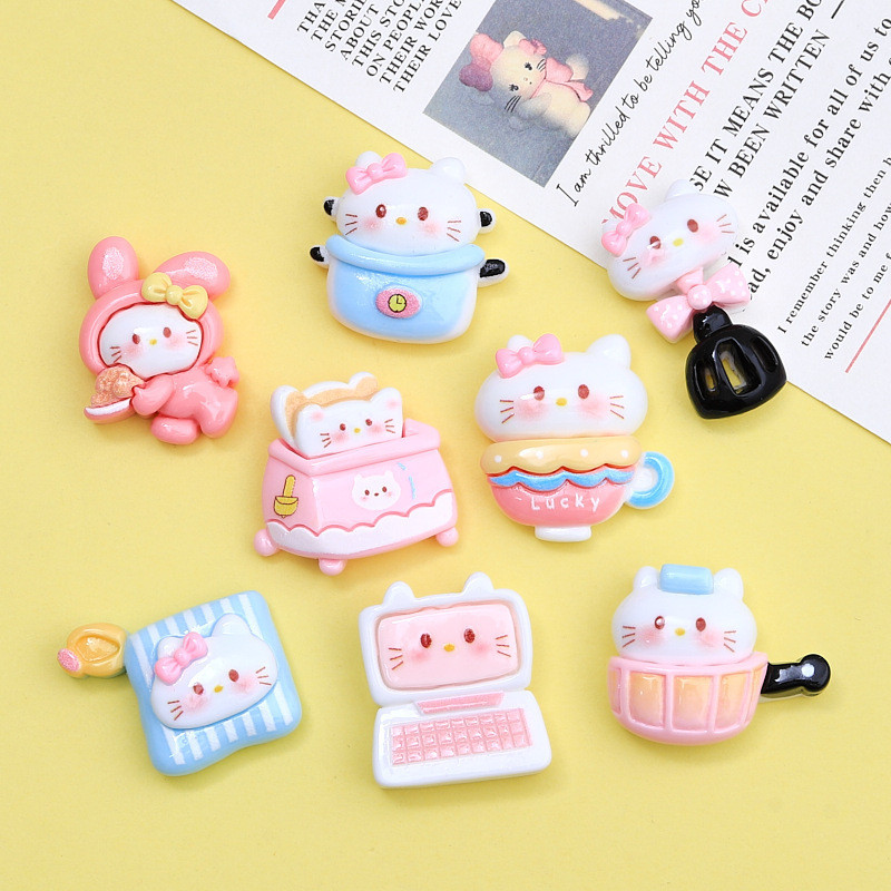 Sanrio อุปกรณ์เรซิน Handmade diy เครื่องประดับครีมกาวการ์ตูน Hairpin Hole รองเท้าหัวเข็มขัดตกแต่งน่ารักเบเกอรี่ลูกแมว
