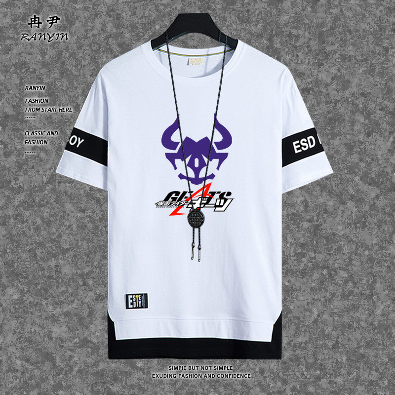 M-3xl ฤดูร้อนสไตล์ญี่ปุ่นเสื้อแฟชั่นผู้ชาย Slim Fit เสื้อยืดแขนสั้น Kamen Rider Gotchard พิมพ์ Tees รอบคอเสื้อขนาดใหญ่สําหรับเยาวชนสีดําสีขาวขนาดใหญ่เสื้อผ้า