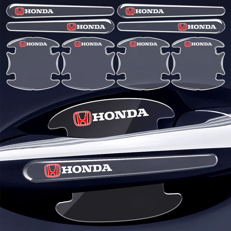 4/8 ชิ้น Honda รถประตูป้องกันโปร่งใสที่มองไม่เห็นรถประตูชามหนา Anti Scratch สติกเกอร์สําหรับ Honda Brio City Civic CRV HRV BRV Accord Mobilio WRV Odyssey Freed