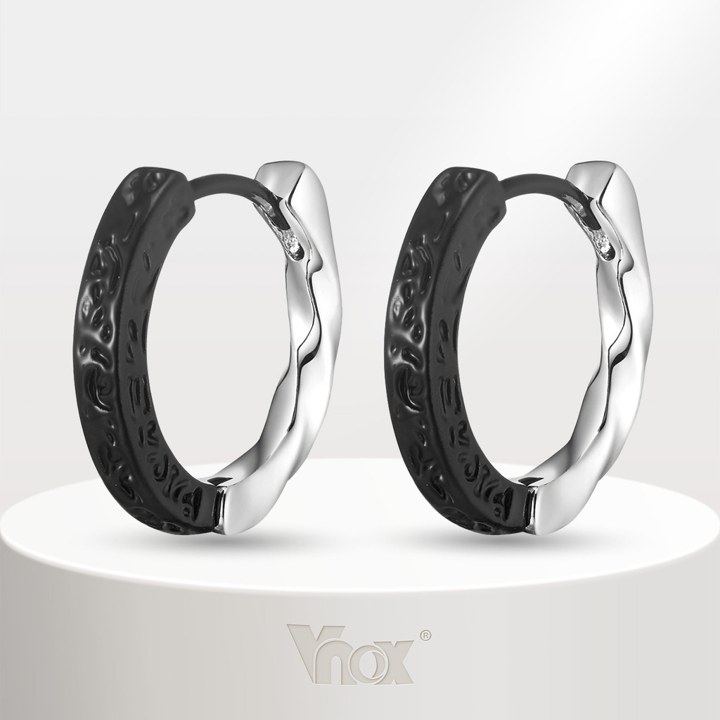 Vnox ต่างหู Mobius สีดําและสีขาวสําหรับชาย Boy,ต่างหู Hiphop Cool Hoop ขนาดเล็ก,Hypoallergenic Lightweigth Jewlry Gfit