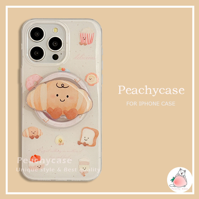 คุณภาพสูงน่ารักครัวซองต์ขนมปังผู้ถือแม่เหล็กไร้สายชาร์จเคสโทรศัพท์เข้ากันได้สําหรับiphone 15 14 13 12 Pro Max 15pro IMDกันกระแทกปกหลังShell