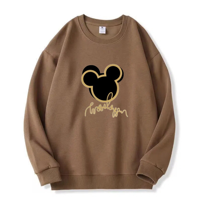 Retro การ์ตูน Mickey พิมพ์ตัวอักษรฤดูใบไม้ร่วงและฤดูหนาวผู้หญิงรอบคอเสื้อกันหนาว Ins แฟชั่นคู่เสื้อแขนยาว