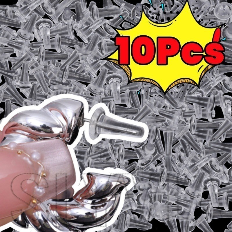10 ชิ้นต่างหูยางกลับ Stoppers - Ear Stud Buckle Back Caps - Anti-sagging, โปร่งใส - ป้องกันภูมิแพ้ป้องกันหู - ปลั๊กหูพลาสติก - DIY ต่างหูอุปกรณ์เสริม