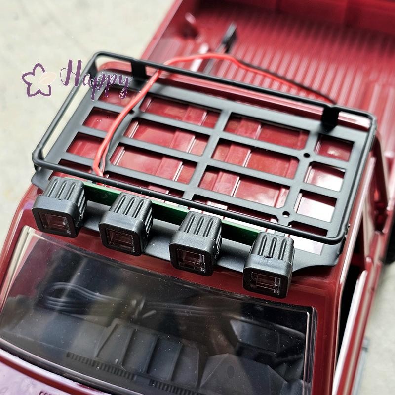 <Happybay> Mn82 กระเป๋าเดินทางโลหะแร็คหลังคาพร้อมไฟ LED รุ่น RC รถอะไหล่อัพเกรดอุปกรณ์เสริมแร็คหลังคาจําลองพร้อมไฟสี่อันลดราคา