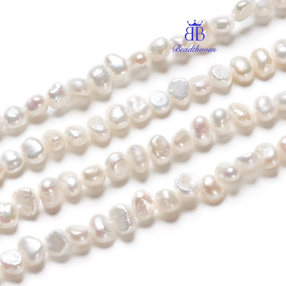 1strand Cultured ลูกปัดน้ําจืด Strands สองด้านขัดนักเก็ตโบราณสีขาว 3.5 ~ 4.5x2.5 ~ 3x3 ~ 3.5 มม. รู: 0.5 มม. ประมาณ 48 ชิ้น/เส้น 6.61 นิ้ว(16.8 ซม.)
