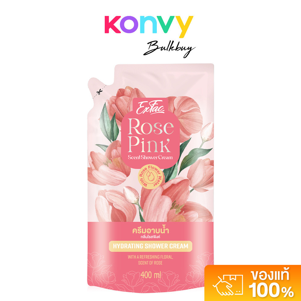 EXFAC Rose Pink Scent Shower Cream Refill 400ml เอ็กซ์แฟค ผลิตภัณฑ์ครีมอาบน้ำทำความสะอาดผิวกาย.