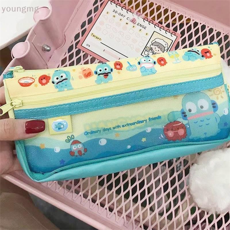 SANRIO [ที่] ซานริโอ อะนิเมะการ์ตูนนักเรียนปากกากระเป๋าน่ารัก แฮงโยดอน กล่องดินสอความจุขนาดใหญ่หลายชั้นเครื่องเขียนถุงเก็บสาวแต่งหน้ากระเป๋าของขวัญ ไทย