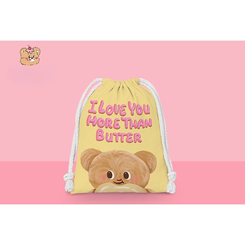 [1692 คนที่สะสม] กระเป๋าเชือก Butter Bear กระเป๋าเก็บของสำหรับนักเรียน กระเป๋าใส่ของใช้ส่วนตัวแบบพกพา