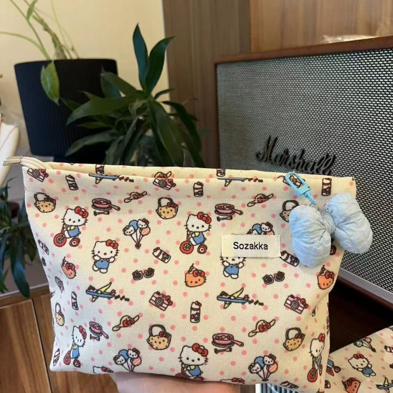 New Hello Kitty Clutch Storage Bag Cartoon Canvas New Large Capacity All-Match Travel Clutch