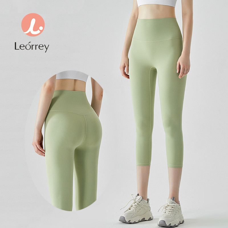 Leorrey-กางเกงเลกกิ้งออกกำลังกายสีนู้ดไร้ตะเข็บ เอวสูง ยกสะโพก กางเกงโยคะ เลกกิ้ง