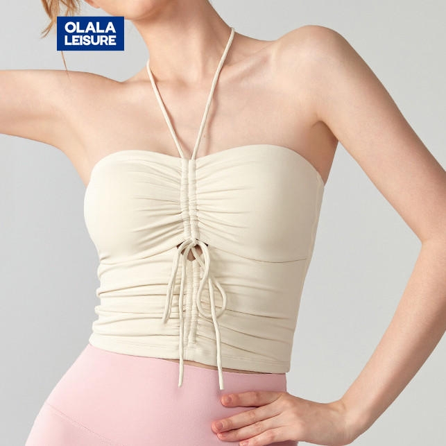 Olala Leisure Yoga Sports Bra Fixed Pads Sexy Halter-neck Front Pleats
