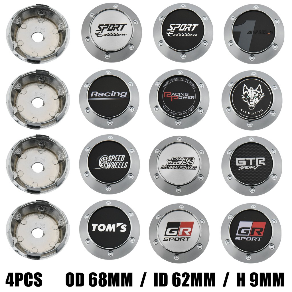 4ตัว ฝาครอบดุมล้อ Mugen Racing 68มม ฝาครอบล้อ โตโยต้า จีอาร์ ฮอนด้า มิตซูบิชิ ขอบ GR Sport สติ๊กเกอร์ ฝาปิดดุมล้อ X-TUNING
