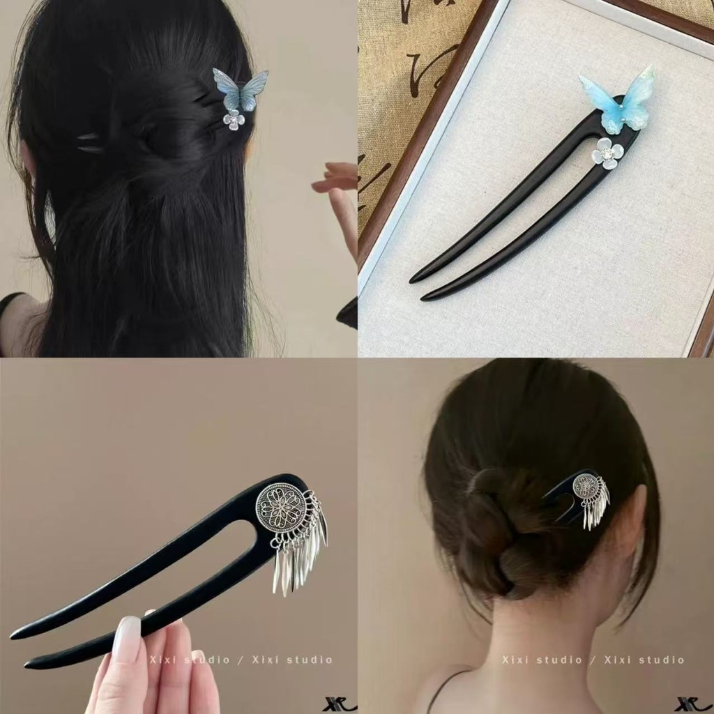 2025 ใหม่ Blue Butterfly Hairpin Artifact Horse Face กระโปรง Hairpin
